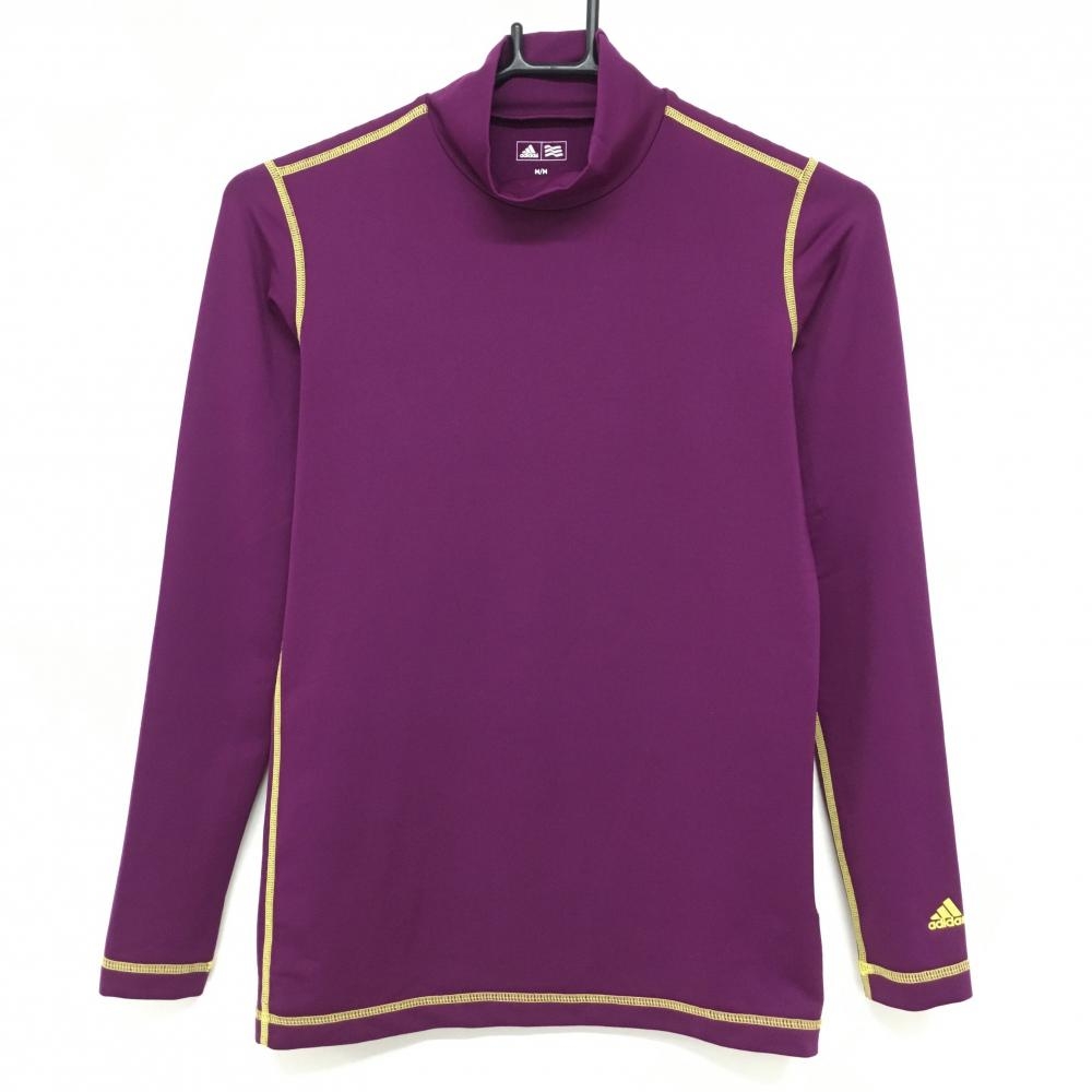 【美品】アディダス インナーシャツ パープル×イエロー 袖口ロゴ レディース M ゴルフウェア adidas