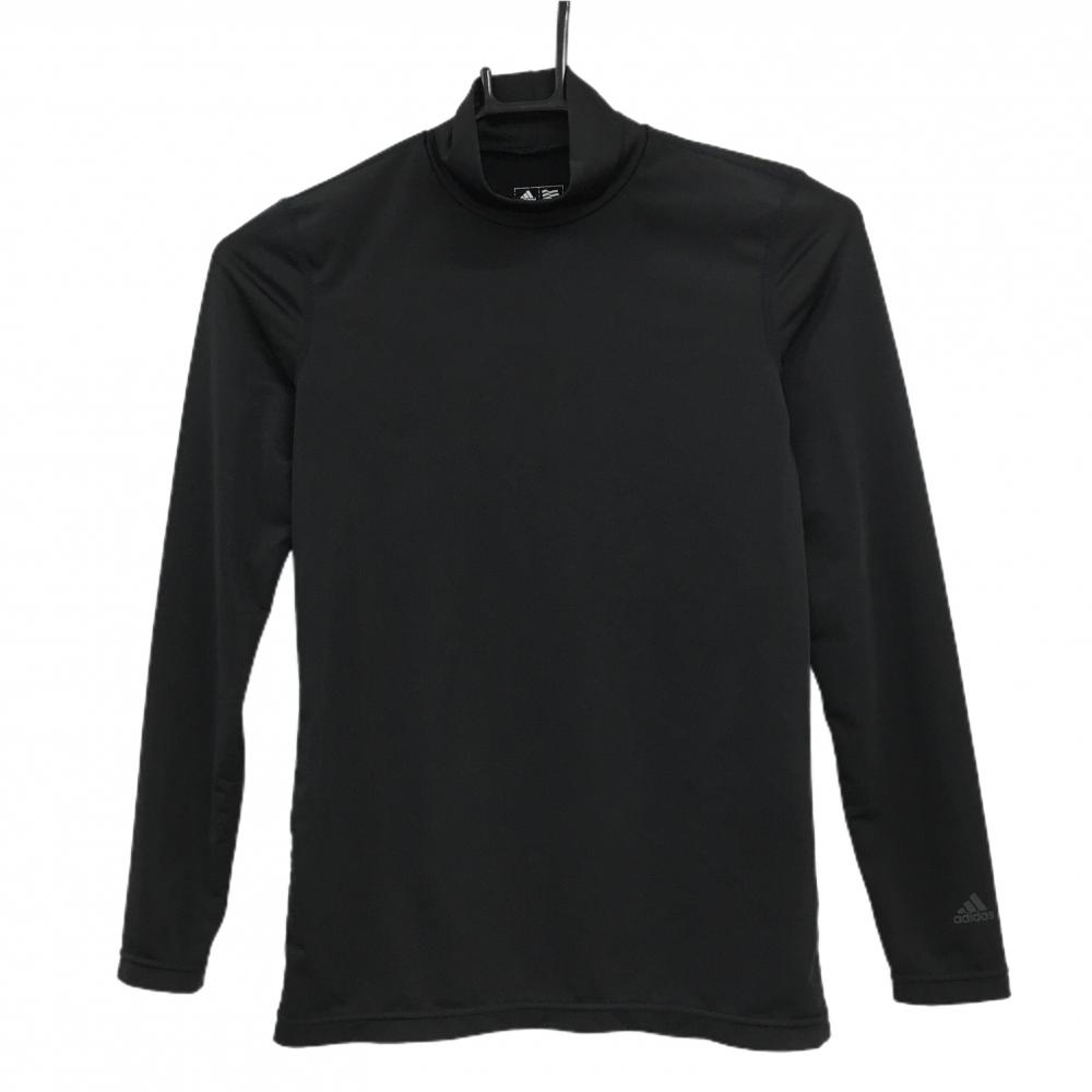 【美品】アディダス ハイネックインナーシャツ 黒 袖ロゴ レディース S/P ゴルフウェア adidas