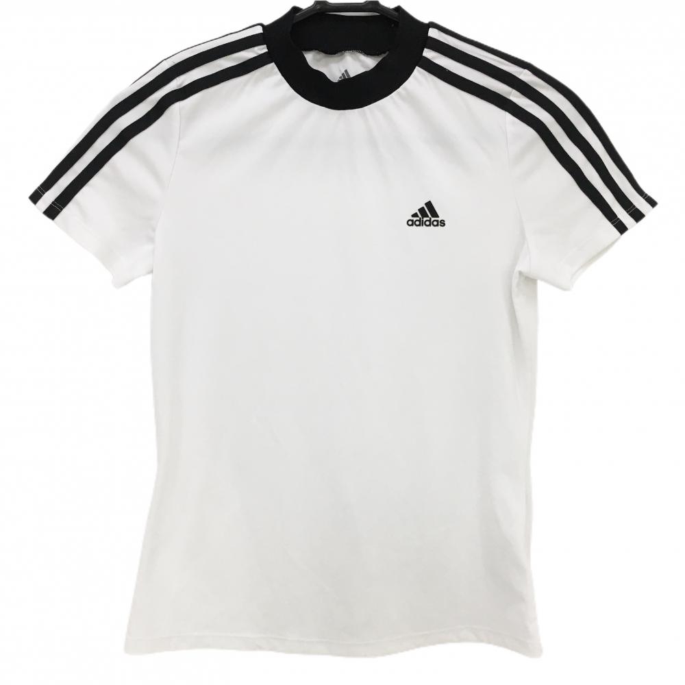 【美品】アディダス 半袖ハイネックシャツ 白×黒 肩3ライン レディース S ゴルフウェア adidas