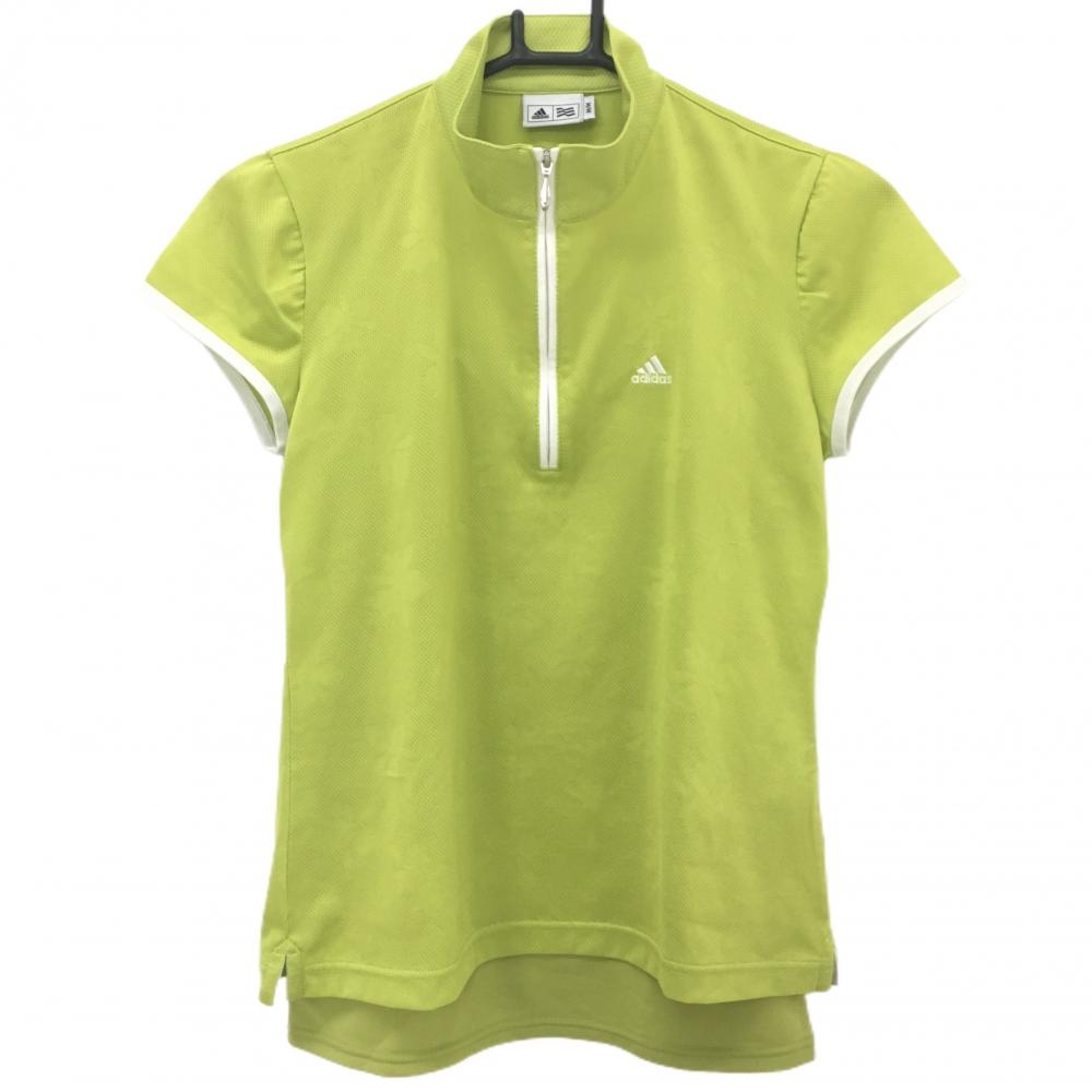 【超美品】アディダス 半袖ハイネックシャツ ライトグリーン 織生地 キャミソール付 ハーフジップ  レディース M ゴルフウェア adidas