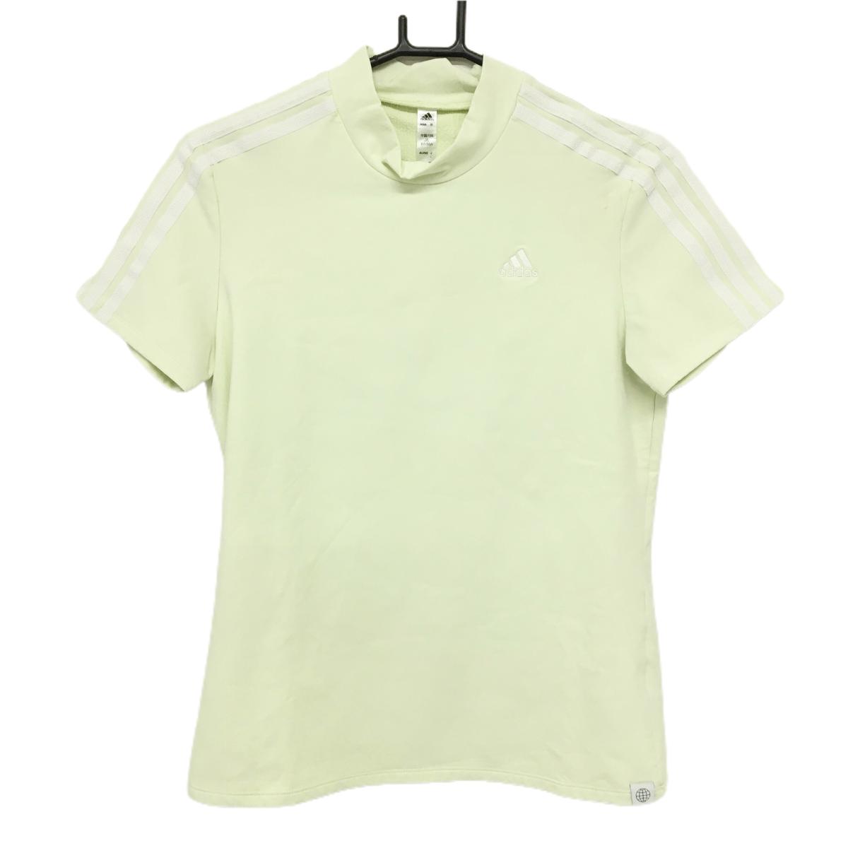 アディダス 半袖ハイネックシャツ ライトイエロー 袖3ライン  レディース L ゴルフウェア adidas