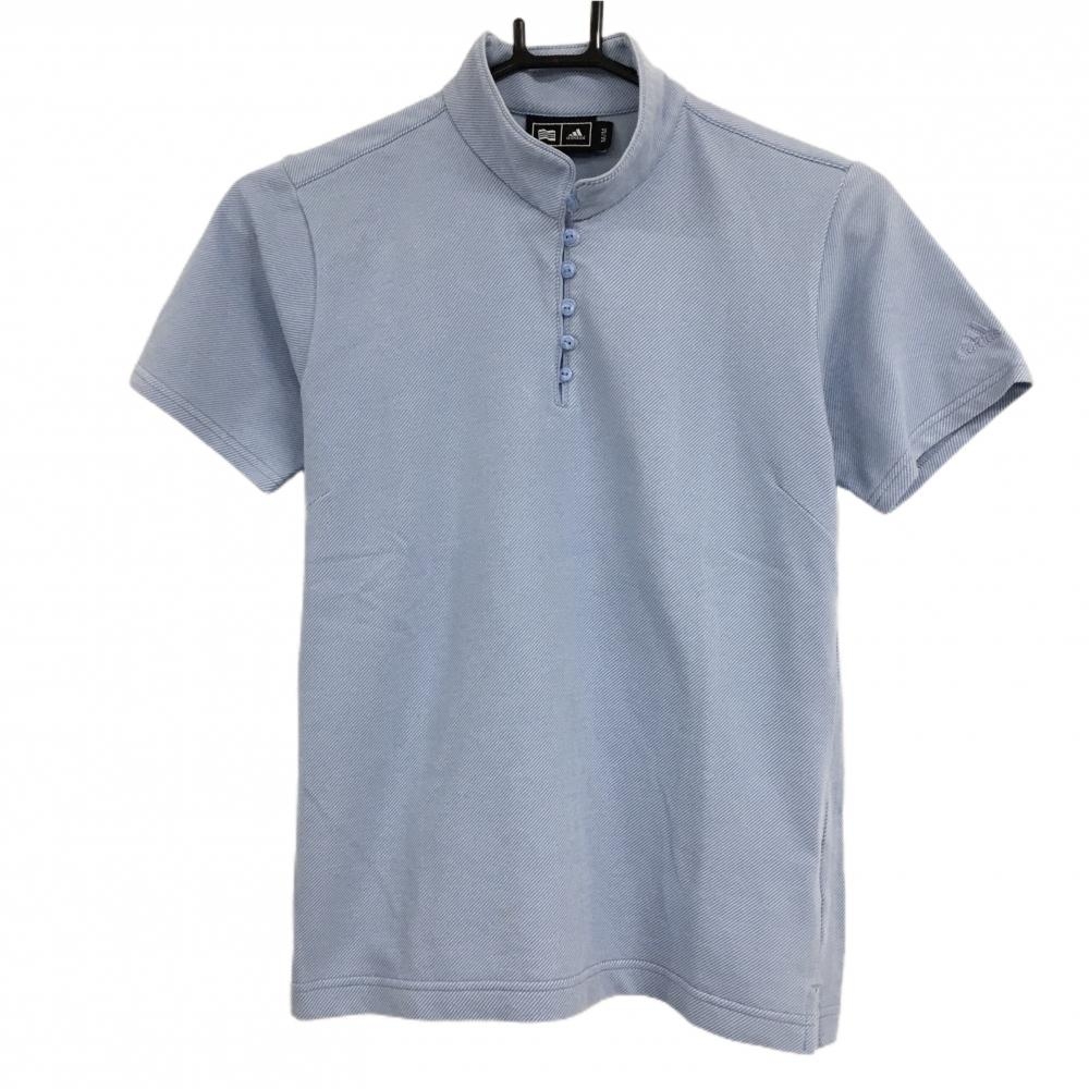 アディダス 半袖ハイネックシャツ ライトブルー×白 細斜めストライプ レディース M/M ゴルフウェア adidas