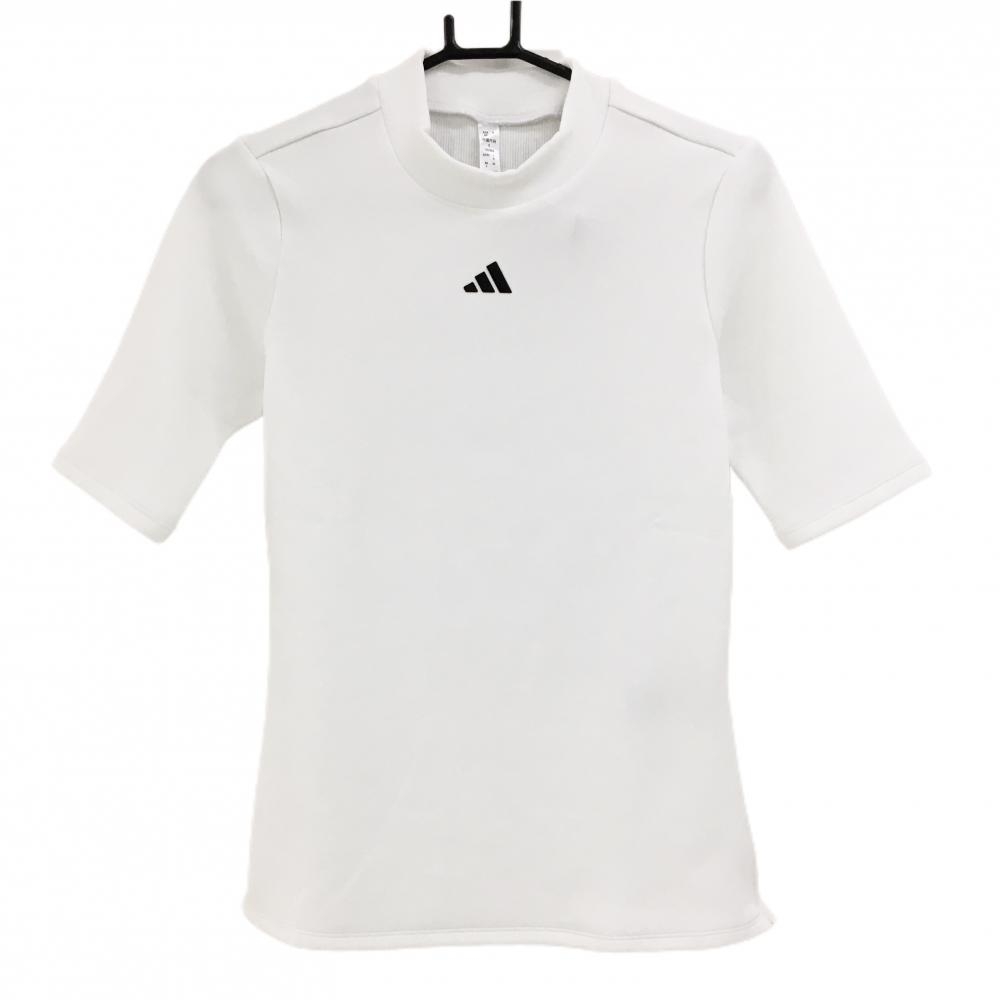 【新品】アディダス 半袖ハイネックシャツ 白 ロゴ黒 厚手 レディース M ゴルフウェア 2024年モデル adidas