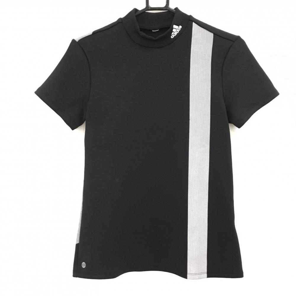 【美品】アディダス 半袖ハイネックシャツ 黒×グレー 背面ビッグロゴ レディース  ゴルフウェア adidas