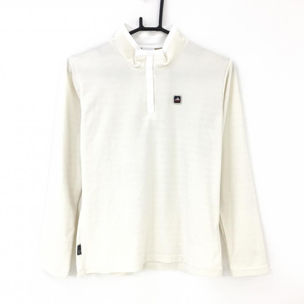 アディダス 長袖ハイネックシャツ アイボリー×白 ボーダー柄 スナップボタン  レディース M ゴルフウェア adidas