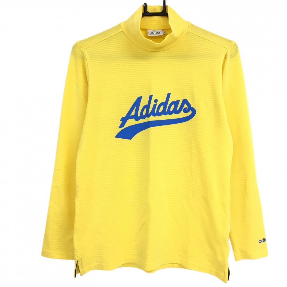 【超美品】アディダス 長袖ハイネックシャツ イエロー ボーダー アクリル混 ロゴプリント レディース L/G ゴルフウェア adidas