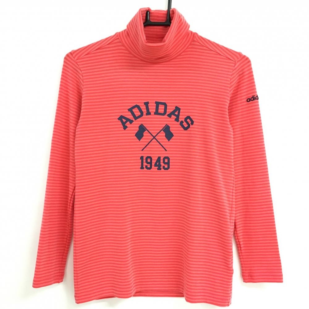 【超美品】アディダス 長袖ハイネックシャツ ピンク ボーダー 微起毛 アクリル混 レディース M/M ゴルフウェア adidas