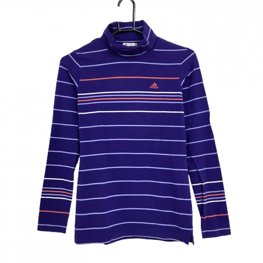 アディダス 長袖タートルネックシャツ パープル×ライトブルー ボーダー  レディース L/G(L) ゴルフウェア adidas