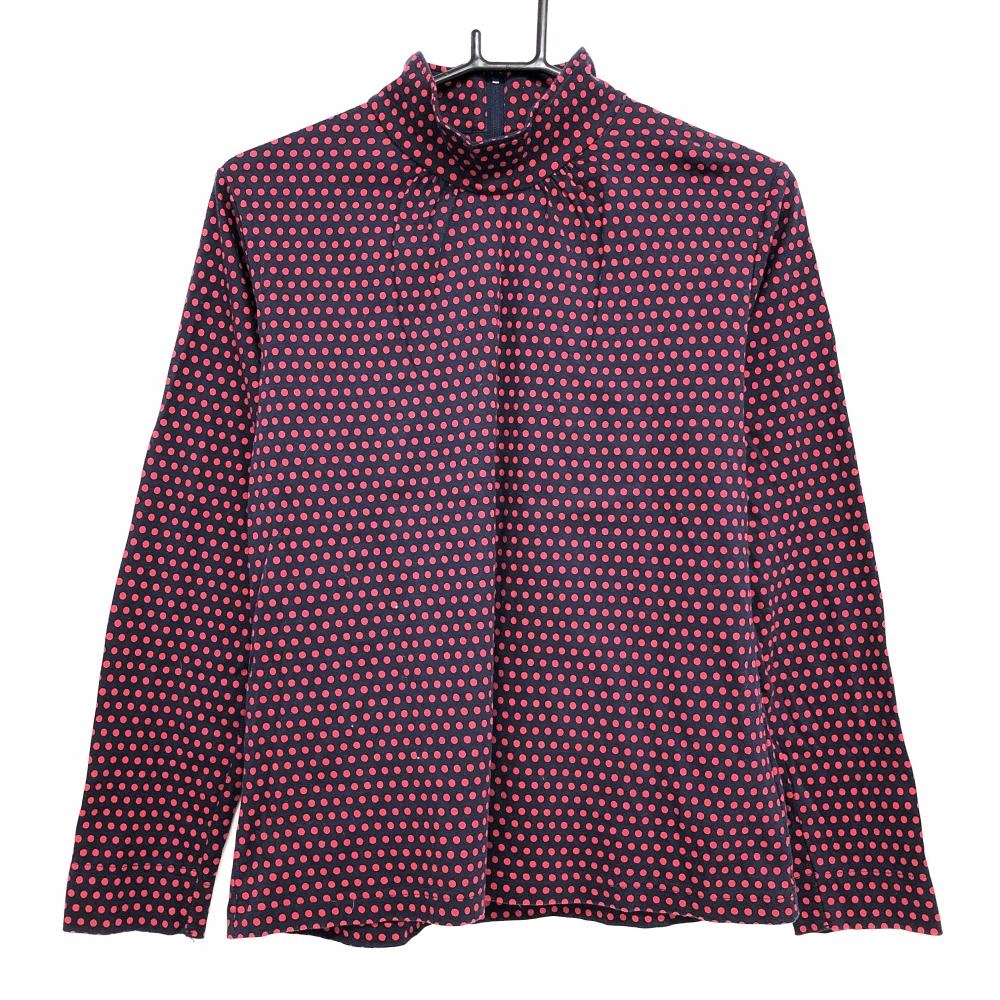 アディダス 長袖ハイネックシャツ ネイビー×レッド ドット 袖ロゴ刺しゅう  レディース OT/XG ゴルフウェア adidas