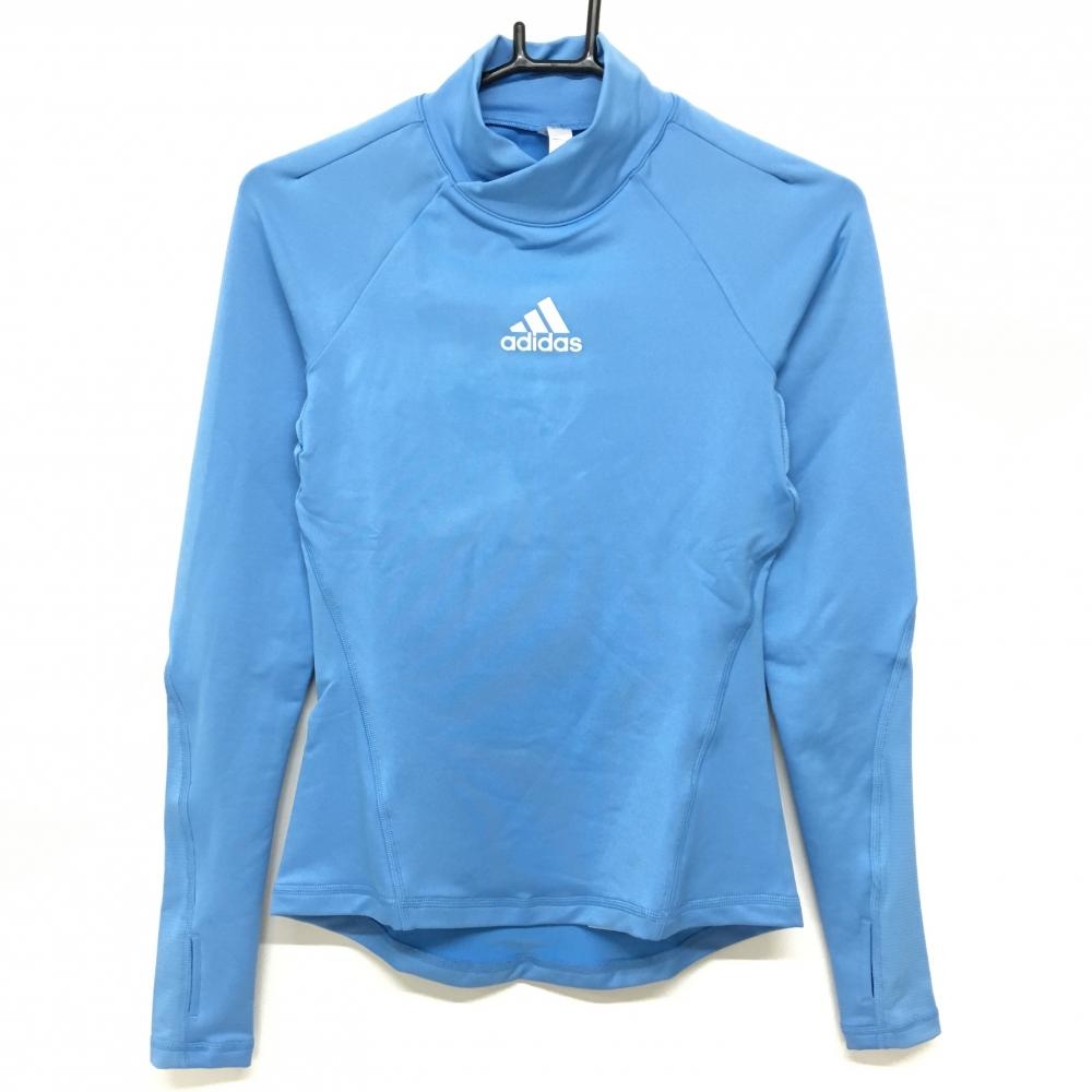 アディダス 長袖ハイネックシャツ ライトブルー×白 フロントロゴ インナーシャツ  レディース L ゴルフウェア adidas