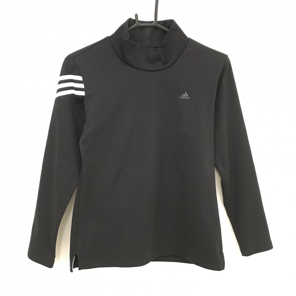 アディダス 長袖ハイネックシャツ 黒 ロゴグレー 裏微起毛 レディース M/M ゴルフウェア adidas