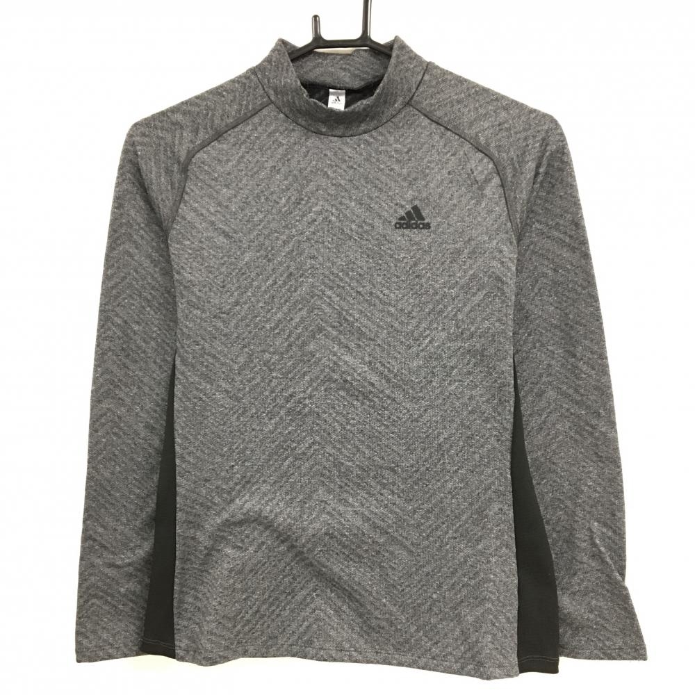 【超美品】アディダス 長袖ハイネックシャツ 杢黒 ストレッチ インナー レディース S ゴルフウェア adidas