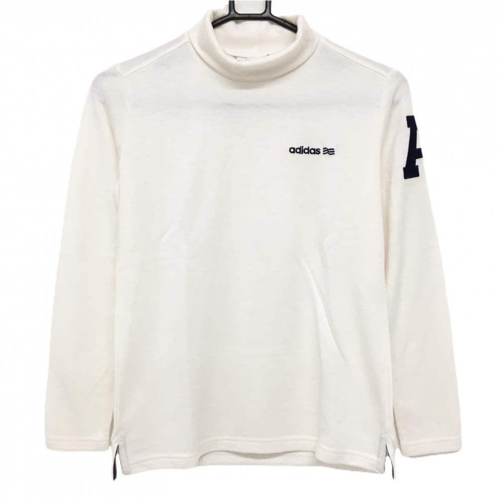 【超美品】アディダス 長袖ハイネックシャツ アイボリー×ネイビー ロゴ刺しゅう 袖ワッペン  レディース S/P ゴルフウェア adidas