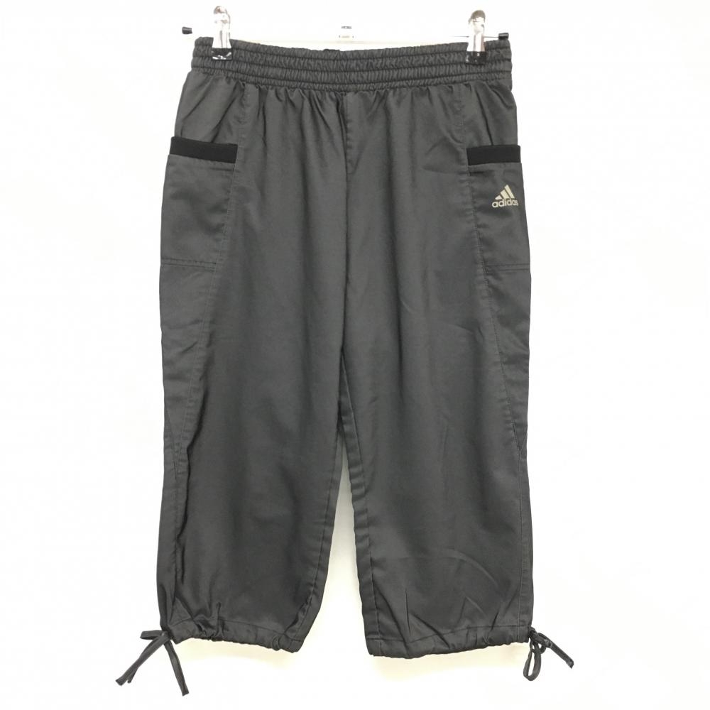 【美品】アディダス 半端丈パンツ ダークグレー×黒 裾リボン レディース M ゴルフウェア adidas