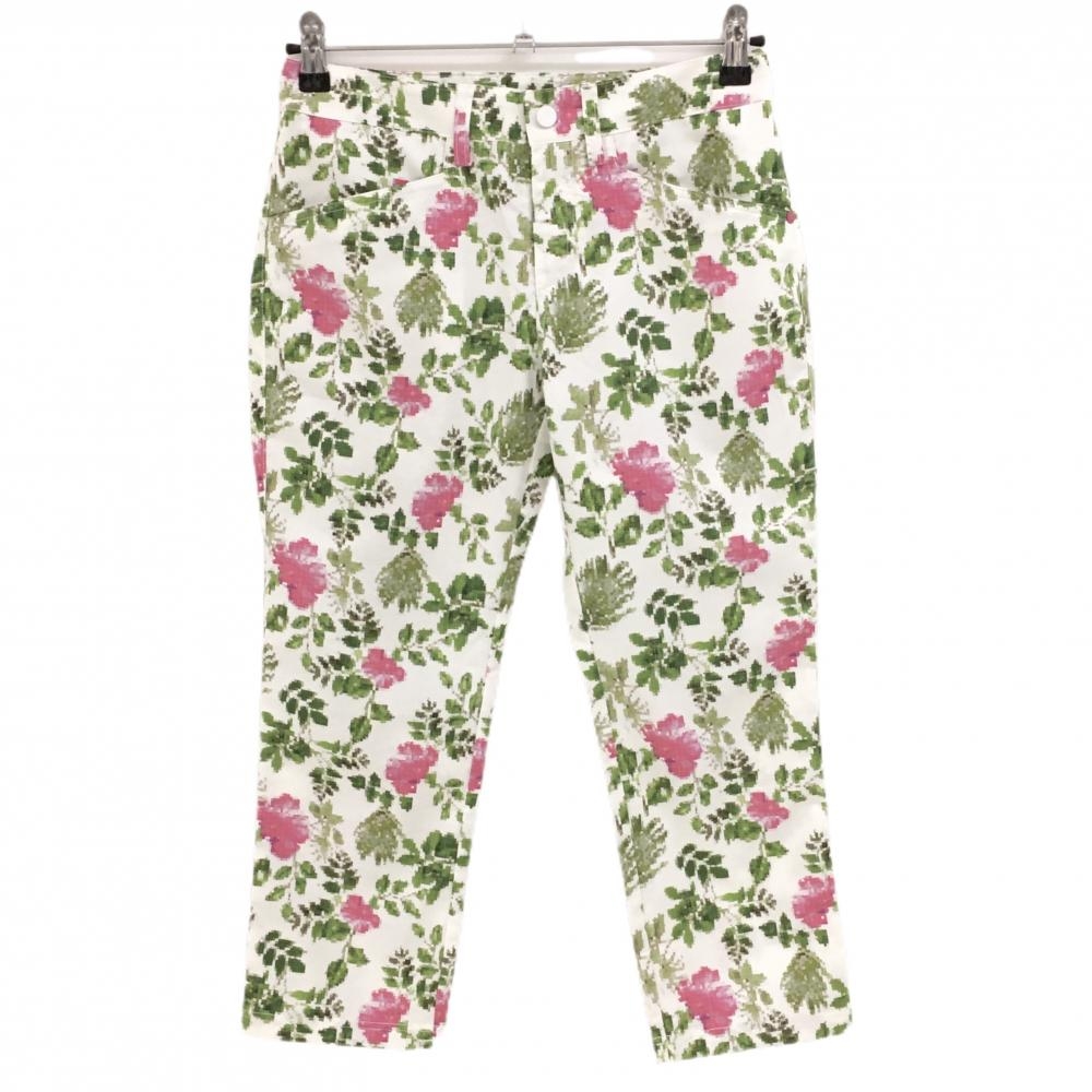 【超美品】アディダス 半端丈パンツ 白×グリーン 花柄  レディース S/P ゴルフウェア adidas