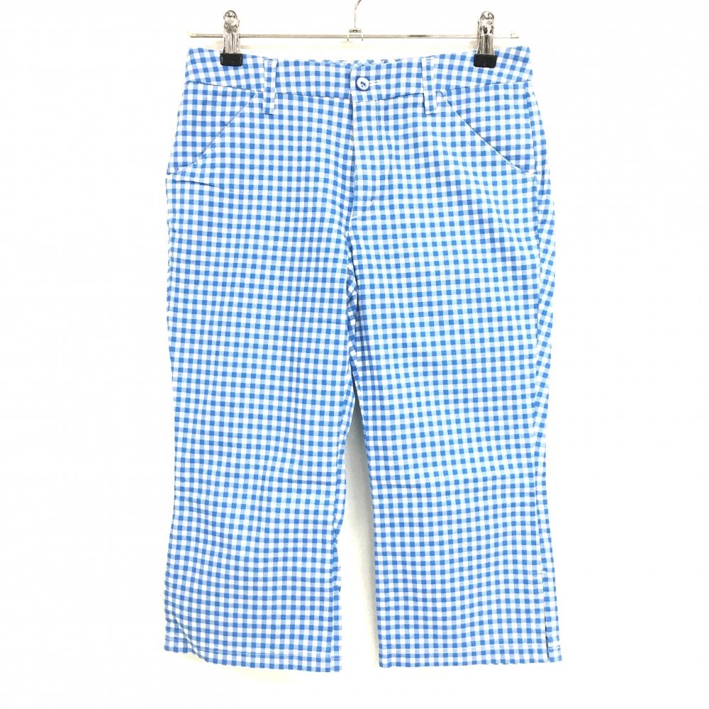【超美品】アディダス 七分丈パンツ ブルー×白 チェック ストレッチ  レディース S/P ゴルフウェア adidas