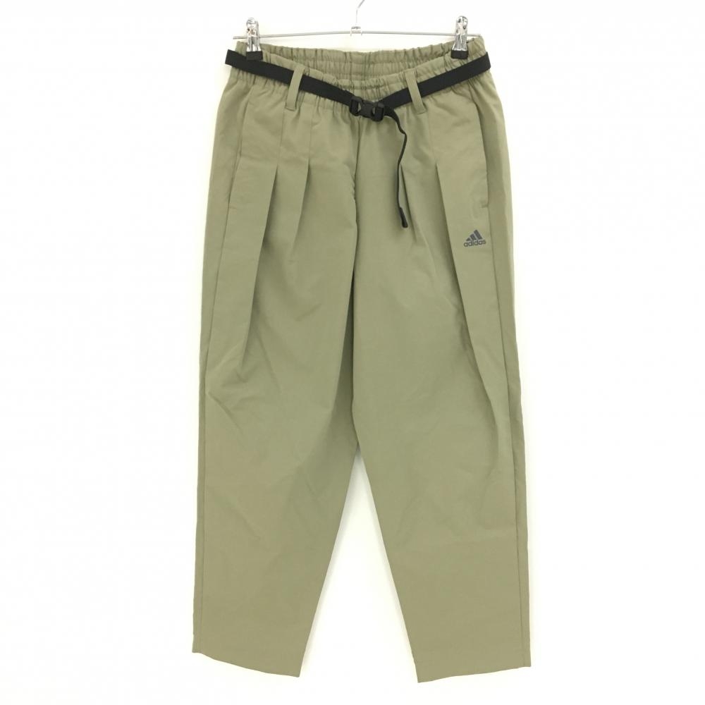 【超美品】アディダス パンツ ライトカーキ ロゴプリント ベルト付き  レディース XL ゴルフウェア adidas