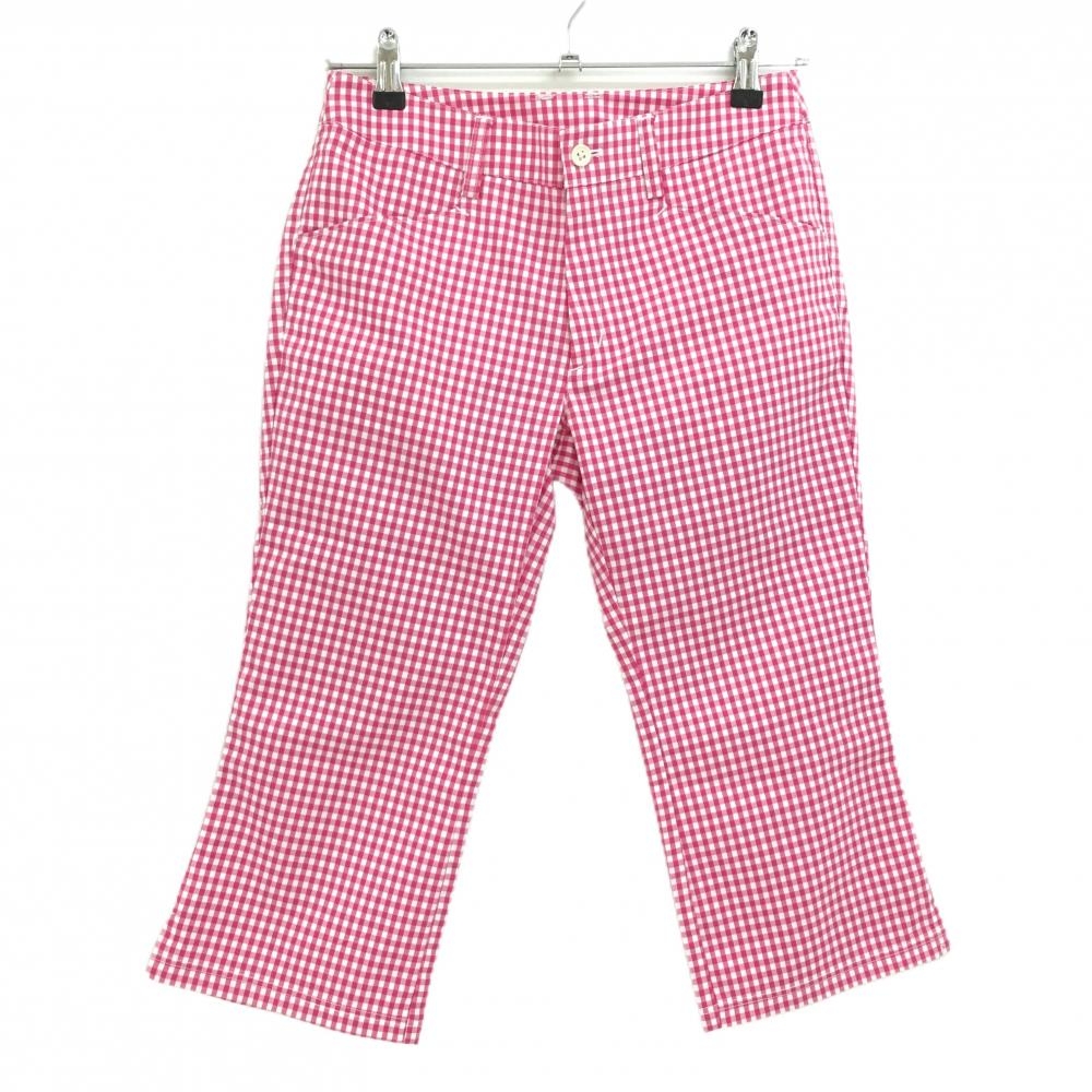 【美品】アディダス 半端丈パンツ ピンク×白 チェック  レディース S/P ゴルフウェア adidas