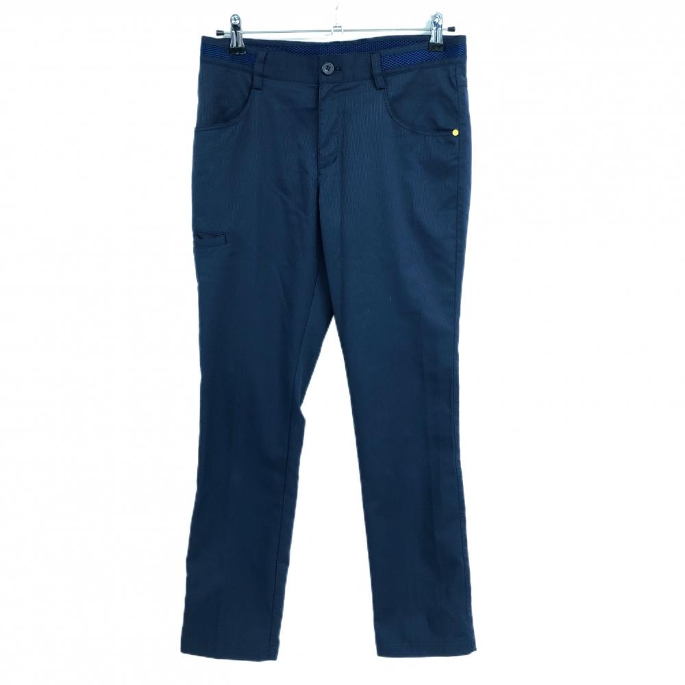 【超美品】アディダス パンツ ネイビー ストライプ地模様 ウエスト一部メッシュ バックロゴ レディース L/G ゴルフウェア adidas