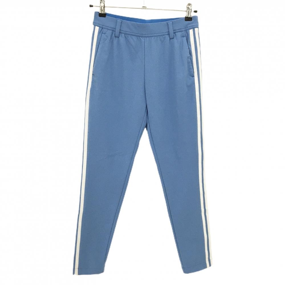 【超美品】アディダス パンツ ライトブルー×白 サイド3ライン ウエストゴム ストレッチ レディース L ゴルフウェア adidas