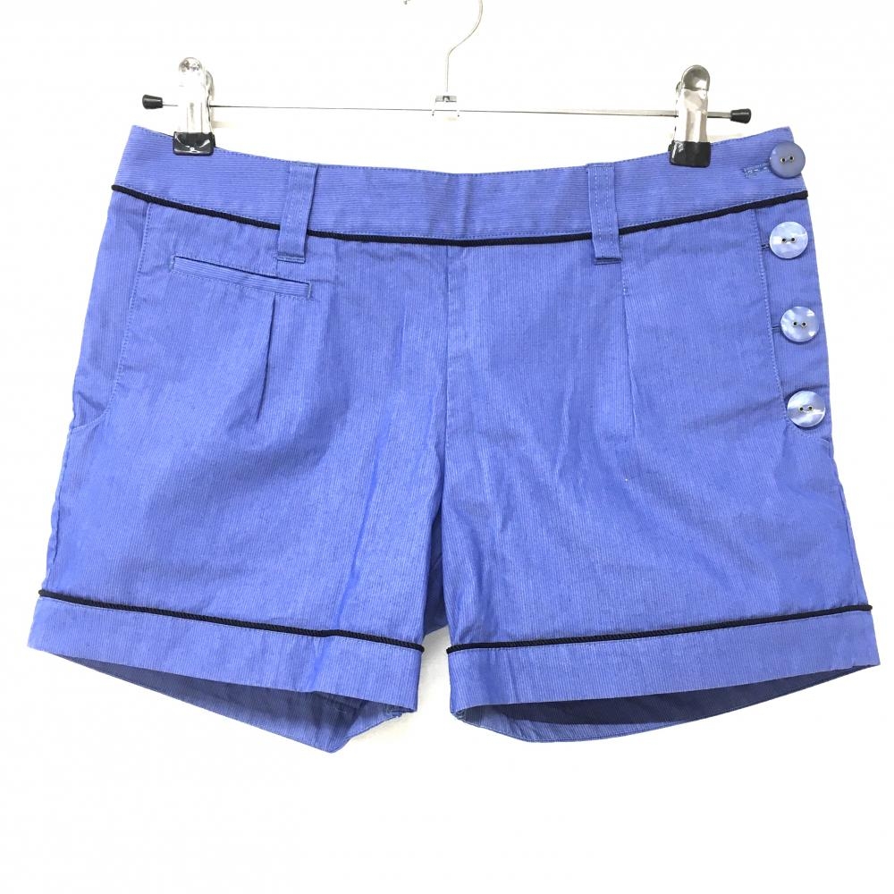 【超美品】アディダス ショートパンツ ブルー 細ストライプ レディース M/M ゴルフウェア adidas