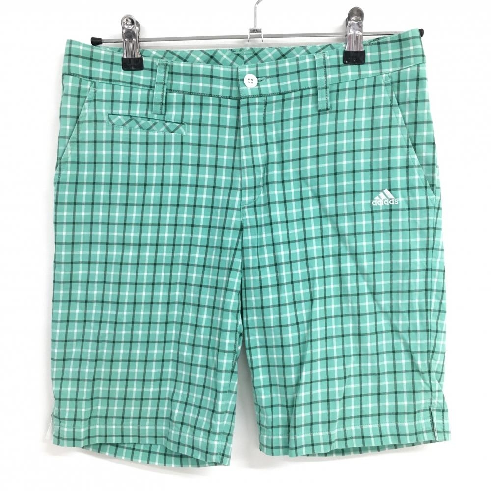 【美品】アディダス ショートパンツ ミントグリーン×黒 チェック ストレッチ レディース M/M ゴルフウェア サンプル品 adidas