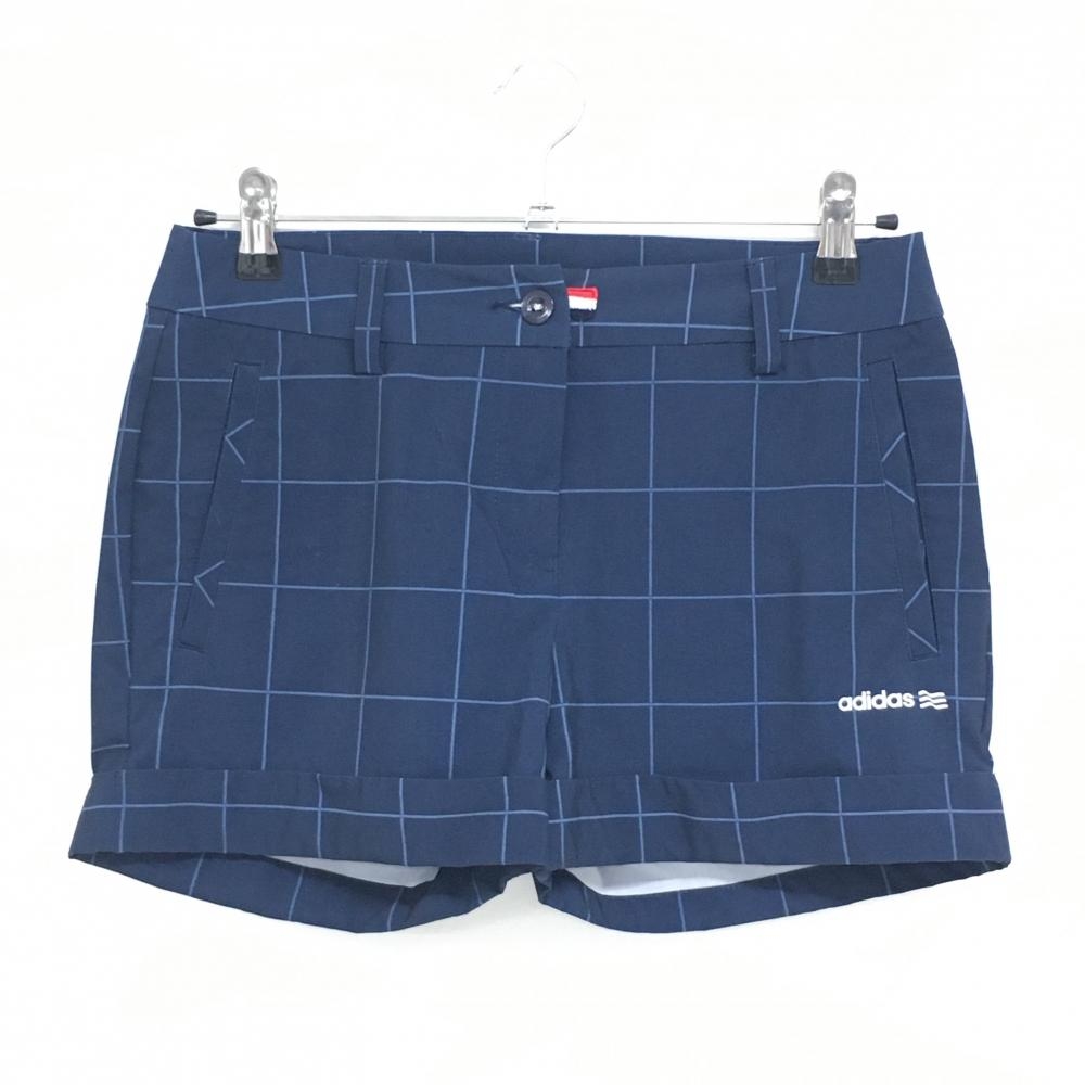 【美品】アディダス ショートパンツ ネイビー 格子柄 ストレッチ レディース M ゴルフウェア adidas