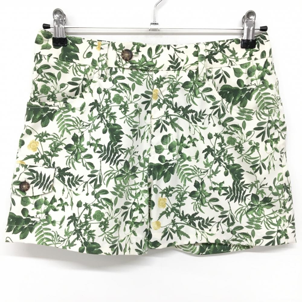 アディダス ショートパンツ アイボリー×グリーン リーフ柄 ストレッチ レディース S/P ゴルフウェア adidas