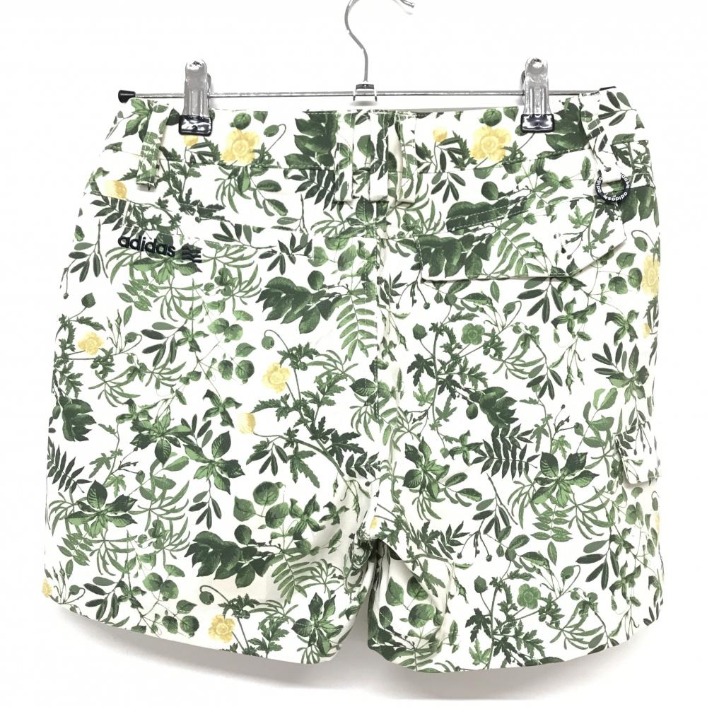 【美品】アディダス ショートパンツ 白×グリーン リーフ総柄  レディース M/M ゴルフウェア adidas