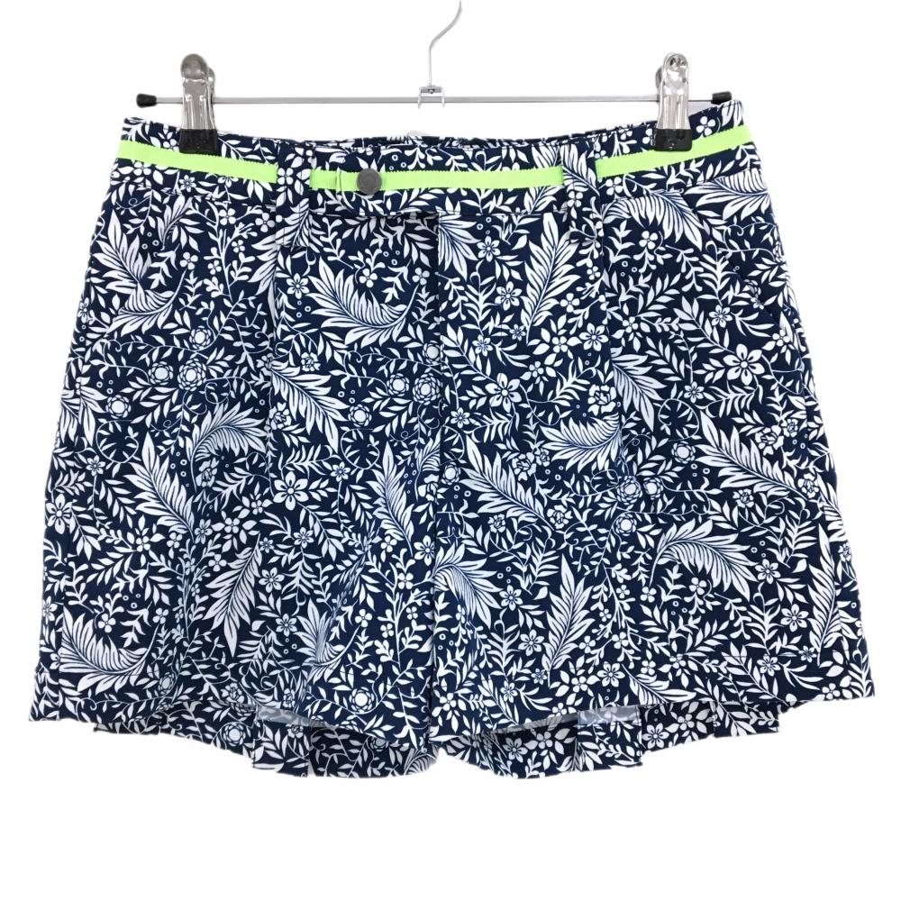 【超美品】アディダス ショートパンツ ネイビー×白 花・リーフ柄 ストレッチ  レディース M/M ゴルフウェア adidas