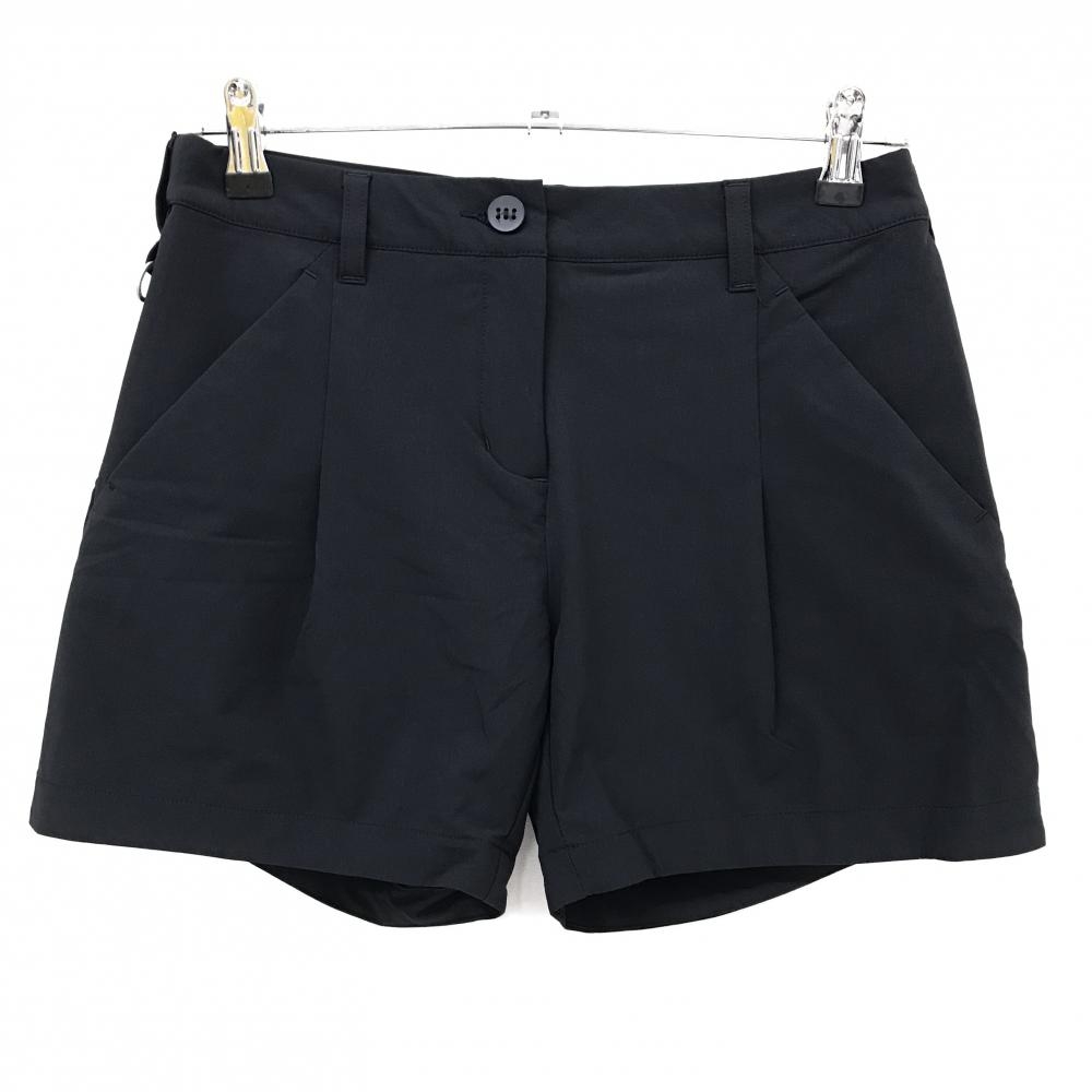【超美品】アディダス ショートパンツ 黒×白 ウエスト後ろゴム 背面フリル風 バックロゴ レディース M ゴルフウェア adidas