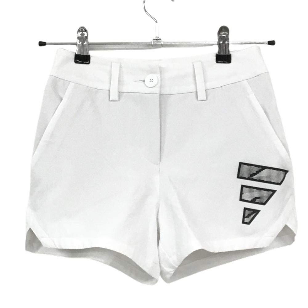 【超美品】アディダス ショートパンツ 白 ロゴ黒 地模様 ストレッチ  レディース XS ゴルフウェア adidas