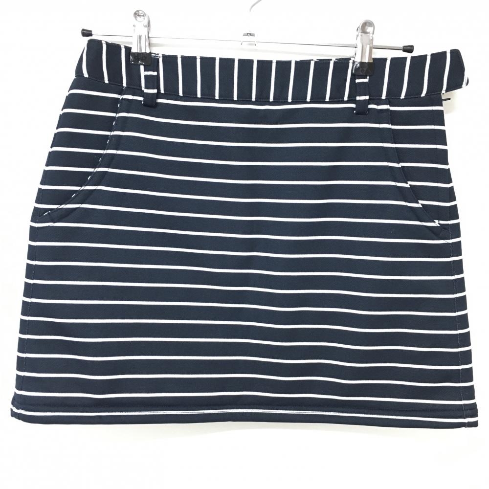 【美品】アディダス スカート ダークネイビー×白 ボーダー 蓄熱裏地 ウエストストライプ  レディース M/M ゴルフウェア adidas