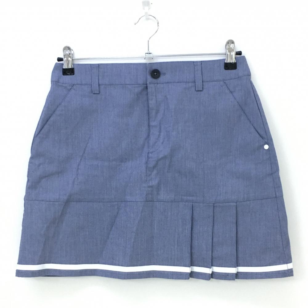 【超美品】アディダス ストレッチスカート ブルー×白 一部プリーツ バックロゴ刺しゅう 裾ライン レディース M/M ゴルフウェア adidas