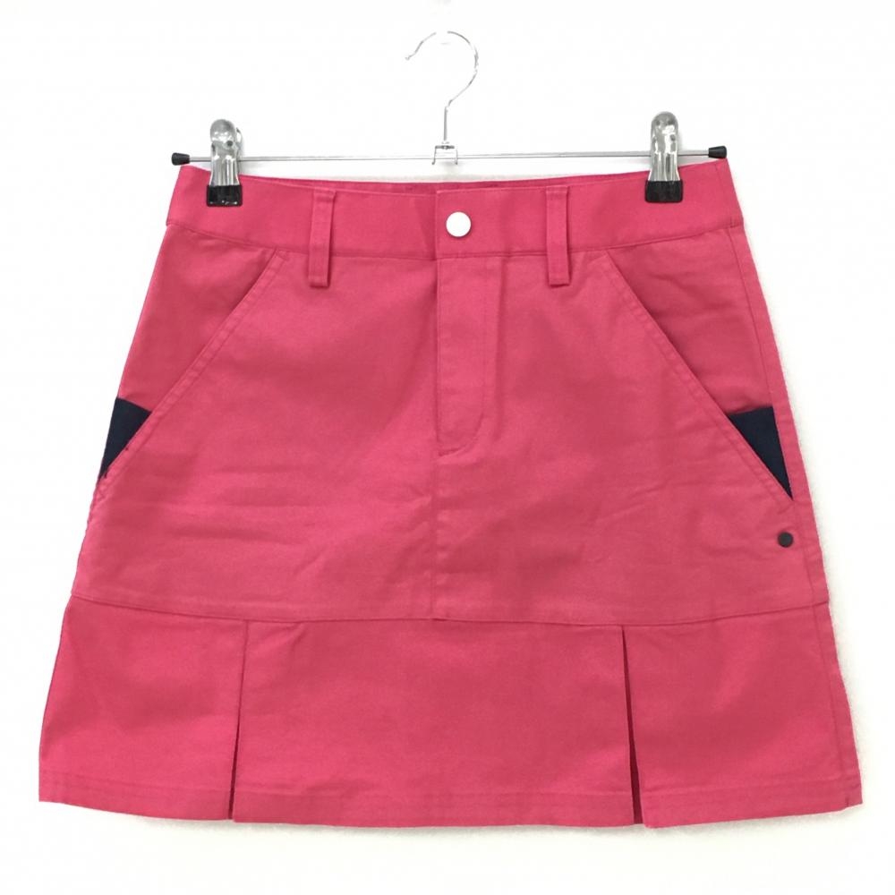 アディダス ストレッチスカート ピンク×ネイビー ロゴ刺しゅう プリーツ  レディース S/P ゴルフウェア adidas