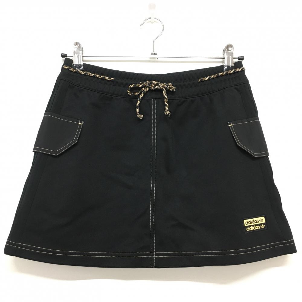【超美品】アディダス スカート 黒×ライトオレンジ ステッチ ウエスト紐  レディース M ゴルフウェア adidas