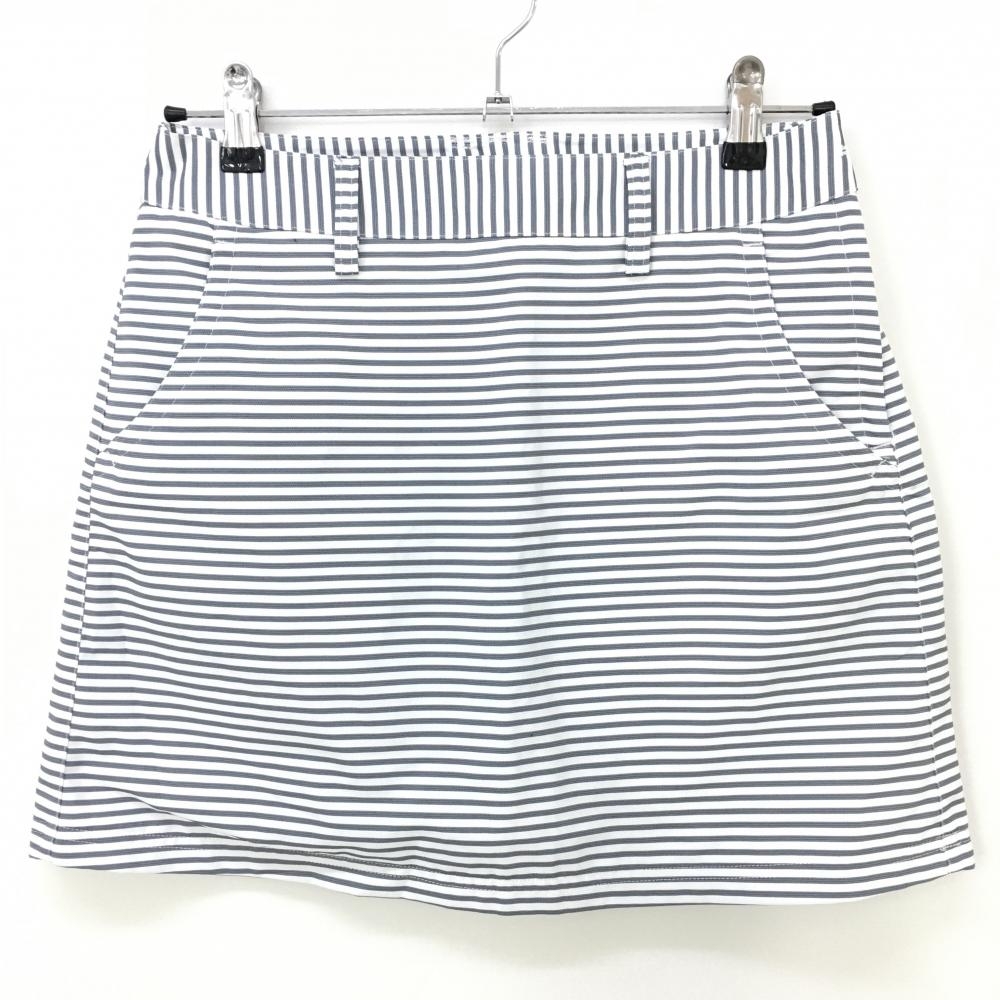 アディダス スカート 白×グレー ボーダー柄 バックロゴ刺しゅう  レディース M/M ゴルフウェア adidas