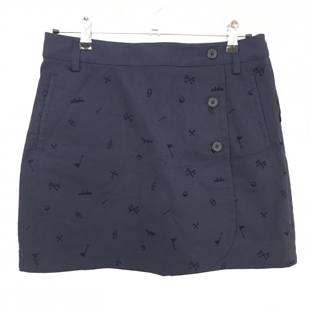 【超美品】アディダス スカート ネイビー 総柄 ロゴ刺しゅう レディース L/G ゴルフウェア adidas