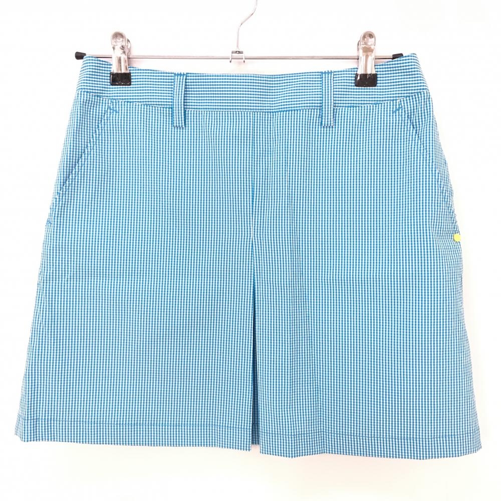 【超美品】アディダス スカート ライトブルー×白 ギンガムチェック サッカー生地 ボックスプリーツ レディース M/M ゴルフウェア adidas