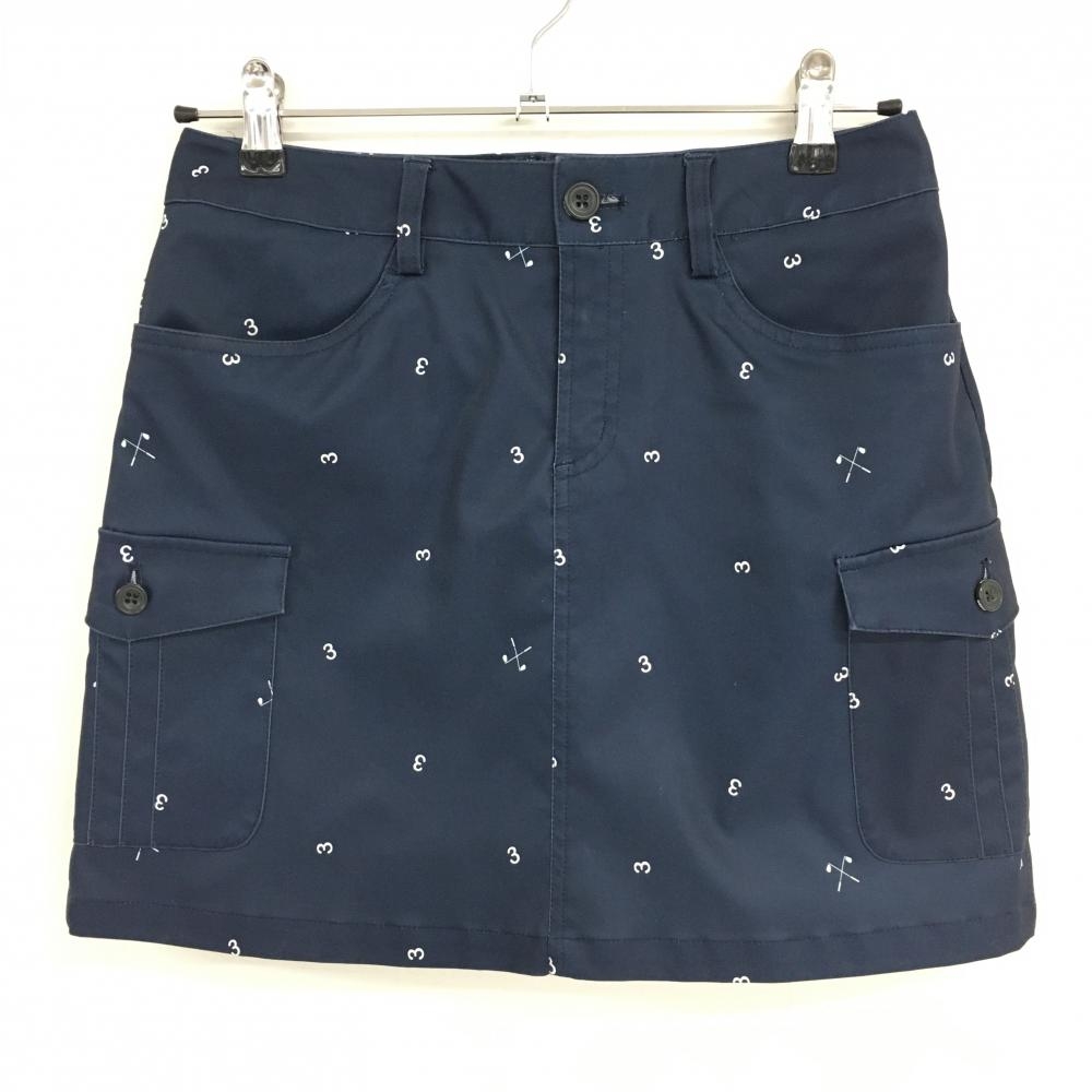 【美品】アディダス カーゴスカート ネイビー 総柄 バックロゴ刺しゅう  レディース S ゴルフウェア adidas