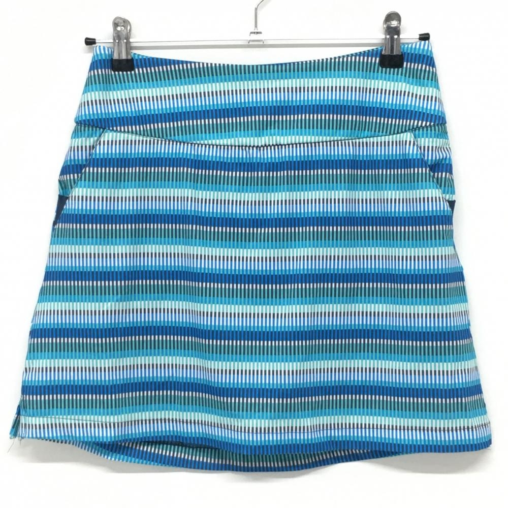 【超美品】アディダス スカート ライトブルー×ネイビー ストライプ ボーダー ストレッチ  レディース M ゴルフウェア adidas