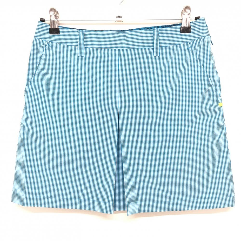 【超美品】アディダス スカート ライトブルー×白 チェック柄 バックロゴ刺しゅう レディース M/M ゴルフウェア adidas