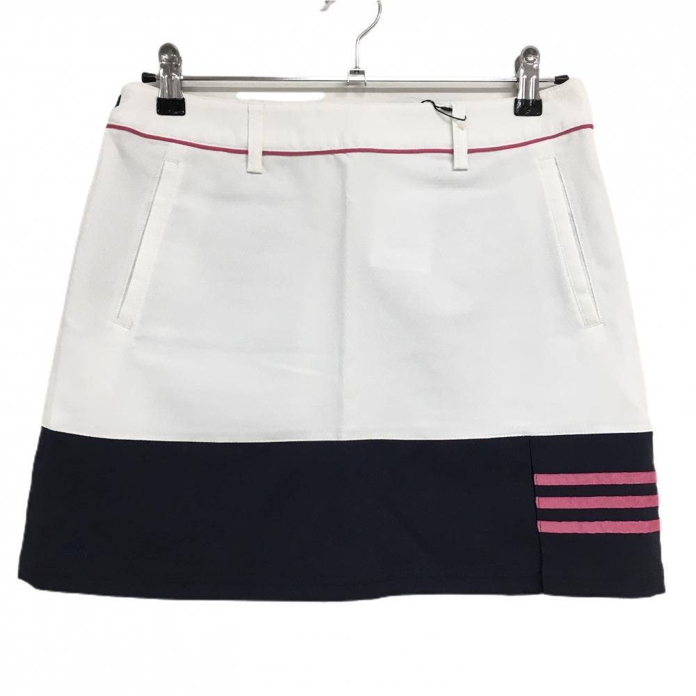 【新品】アディダス スカート 白×ネイビー 吸汗速乾 ストレッチ 後ろウエストメッシュ レディース M/M ゴルフウェア adidas