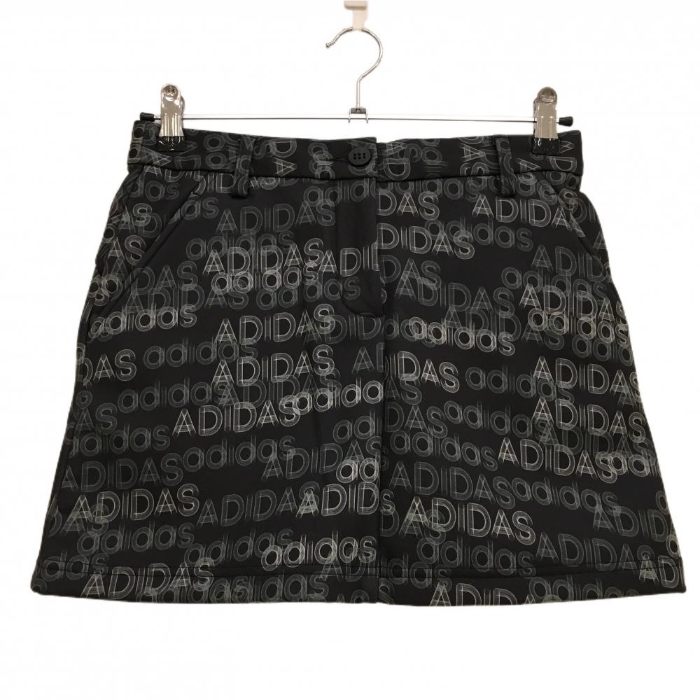 【超美品】アディダス スカート グレー×白 ロゴ総柄 ストレッチ 裏起毛 インナーパンツ付き レディース S ゴルフウェア adidas