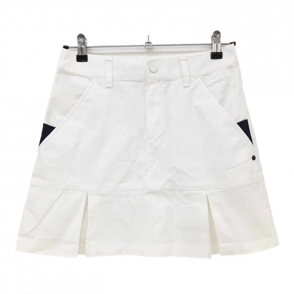 アディダス スカート 白×ネイビー ボックスプリーツ バックロゴ刺しゅう レディース S/P ゴルフウェア adidas