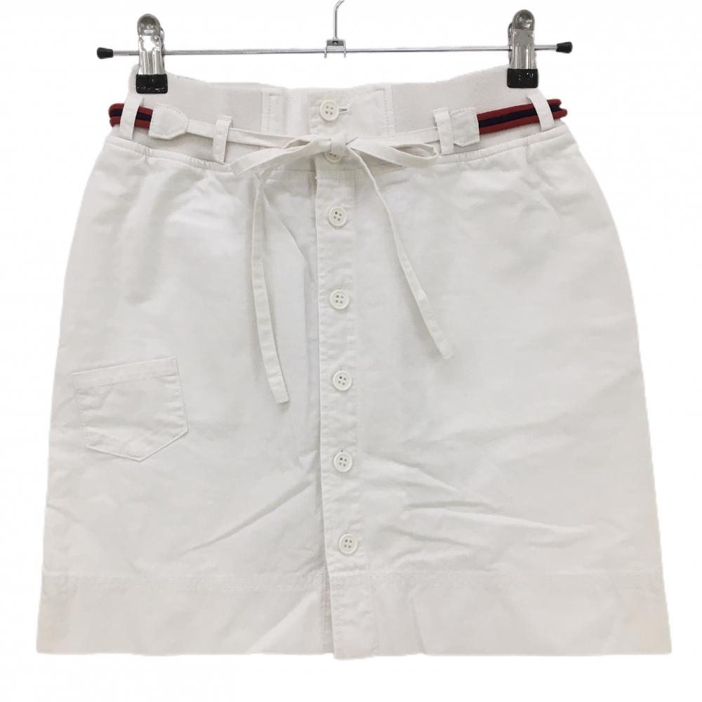 アディダス スカート 白 格子織生地 フロントボタン 紐ベルト付き レディース S ゴルフウェア adidas