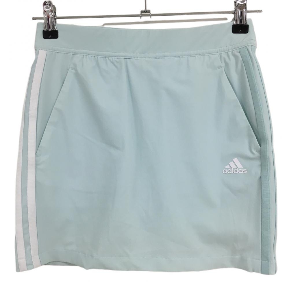 アディダス スカート ミントブルー×白 サイド3ライン  レディース S ゴルフウェア adidas