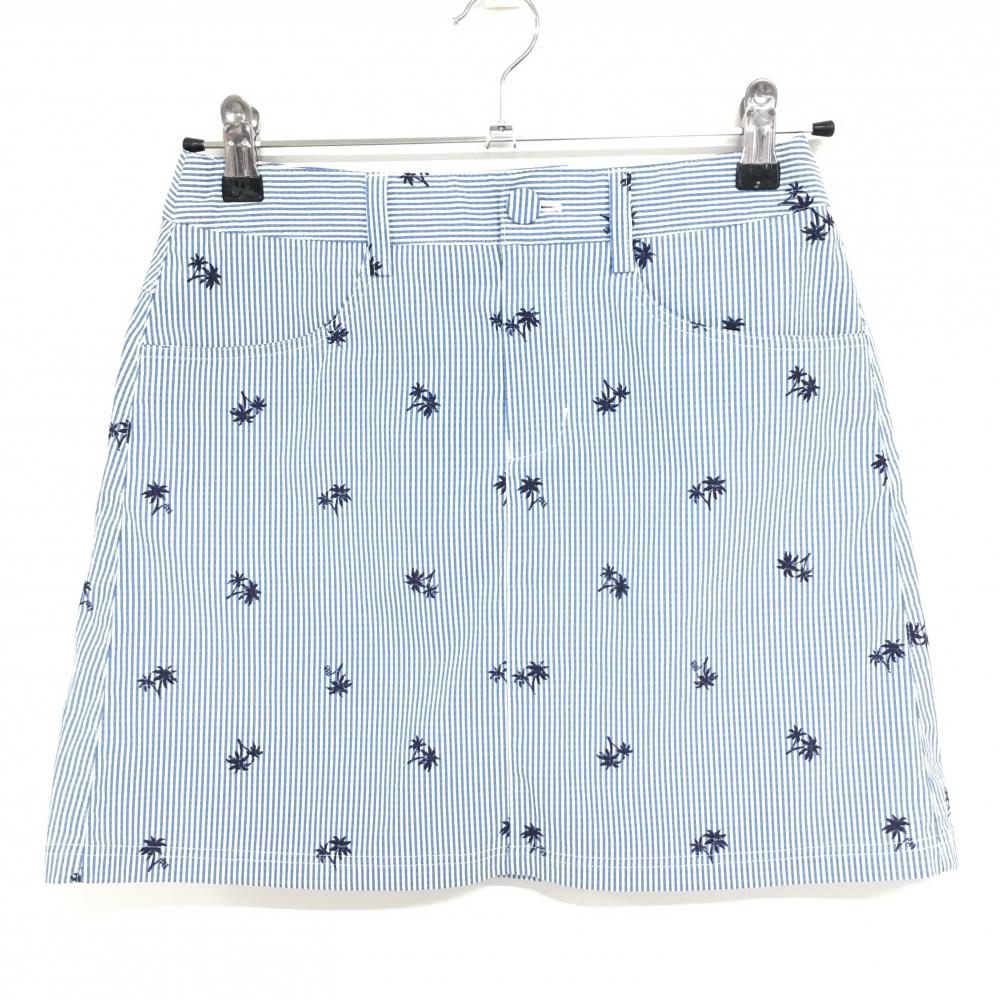 アディダス スカート 白×ブルー ストライプ ヤシの木 サッカー生地 ストレッチ  レディース S/P ゴルフウェア adidas