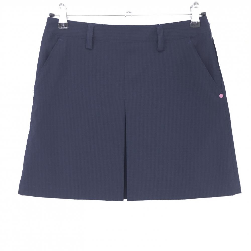 【超美品】アディダス スカート ネイビー×黒 ストライプ サッカー生地 ボックスプリーツ レディース S/P ゴルフウェア adidas