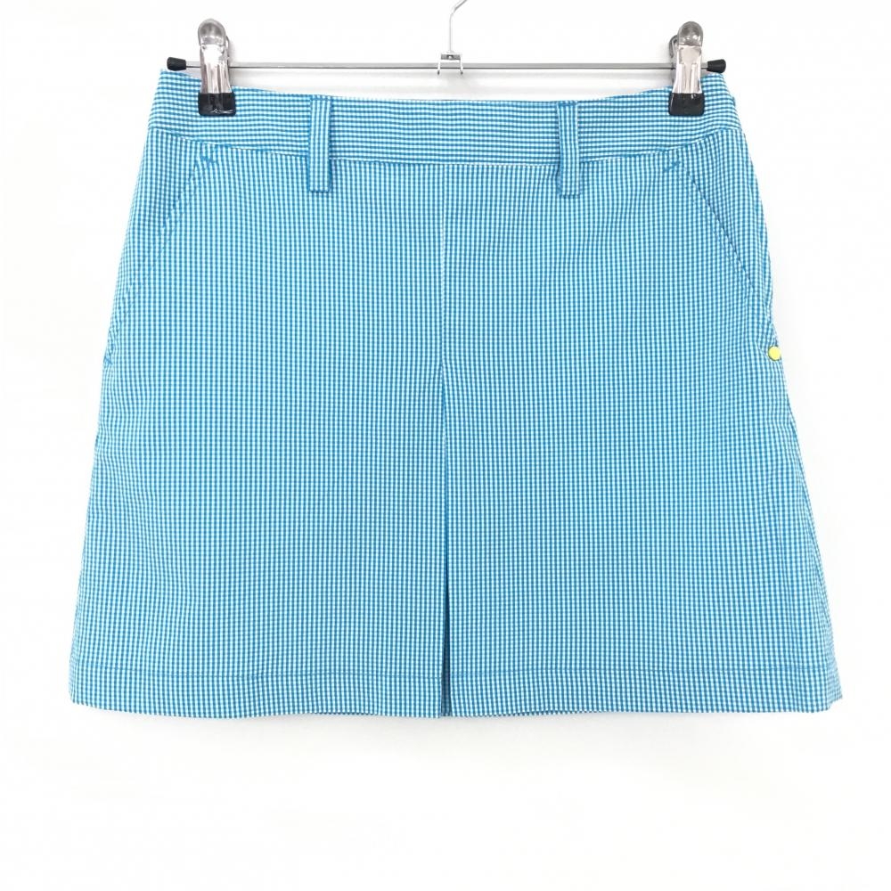 【超美品】アディダス スカート ライトブルー×白 ギンガムチェック サッカー生地 ボックスプリーツ レディース S/P ゴルフウェア adidas